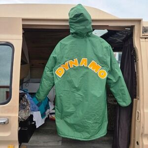 VTG TruWest Swim Parka M Coach Jacket Green Yellow Dynamo Fleece Lined Coat USA